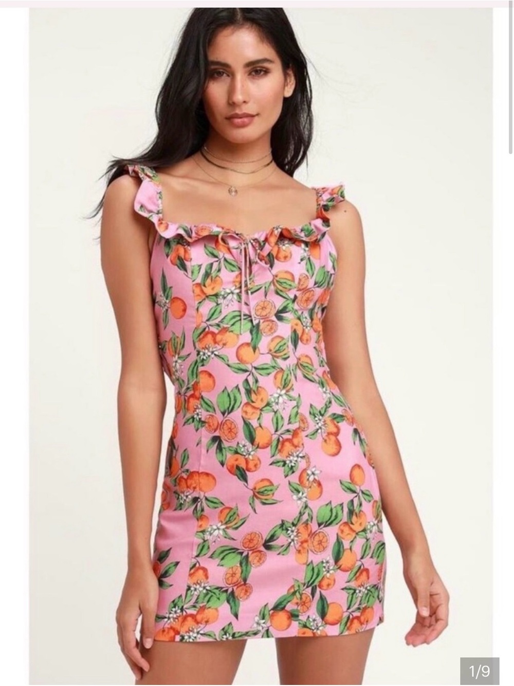 Pink Orange Blossom Mini Dress with Ruffle Straps